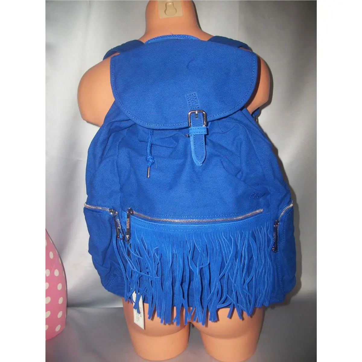 Victorias Secret Pink Stunning Blue Fringe Backpack Tote Bag Full Size