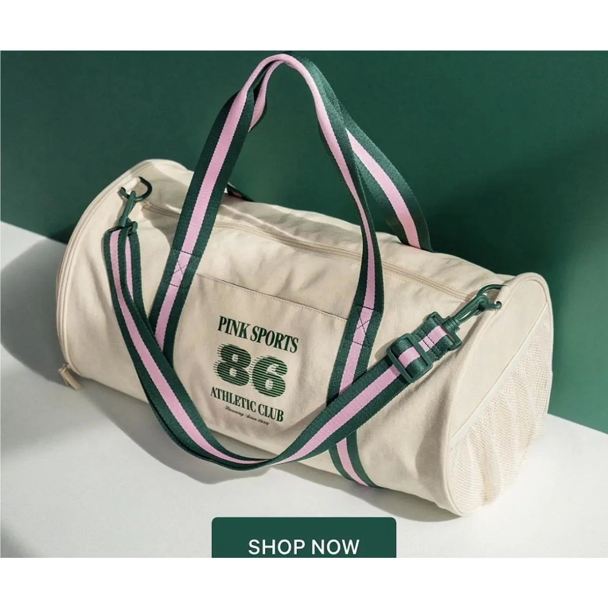 Victoria`s Secret Pink Canvas Beige Duffle Sports Bag