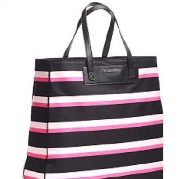 Victorias Secret Black Pink Stripe Getaway Tote Bag Weekender Limited