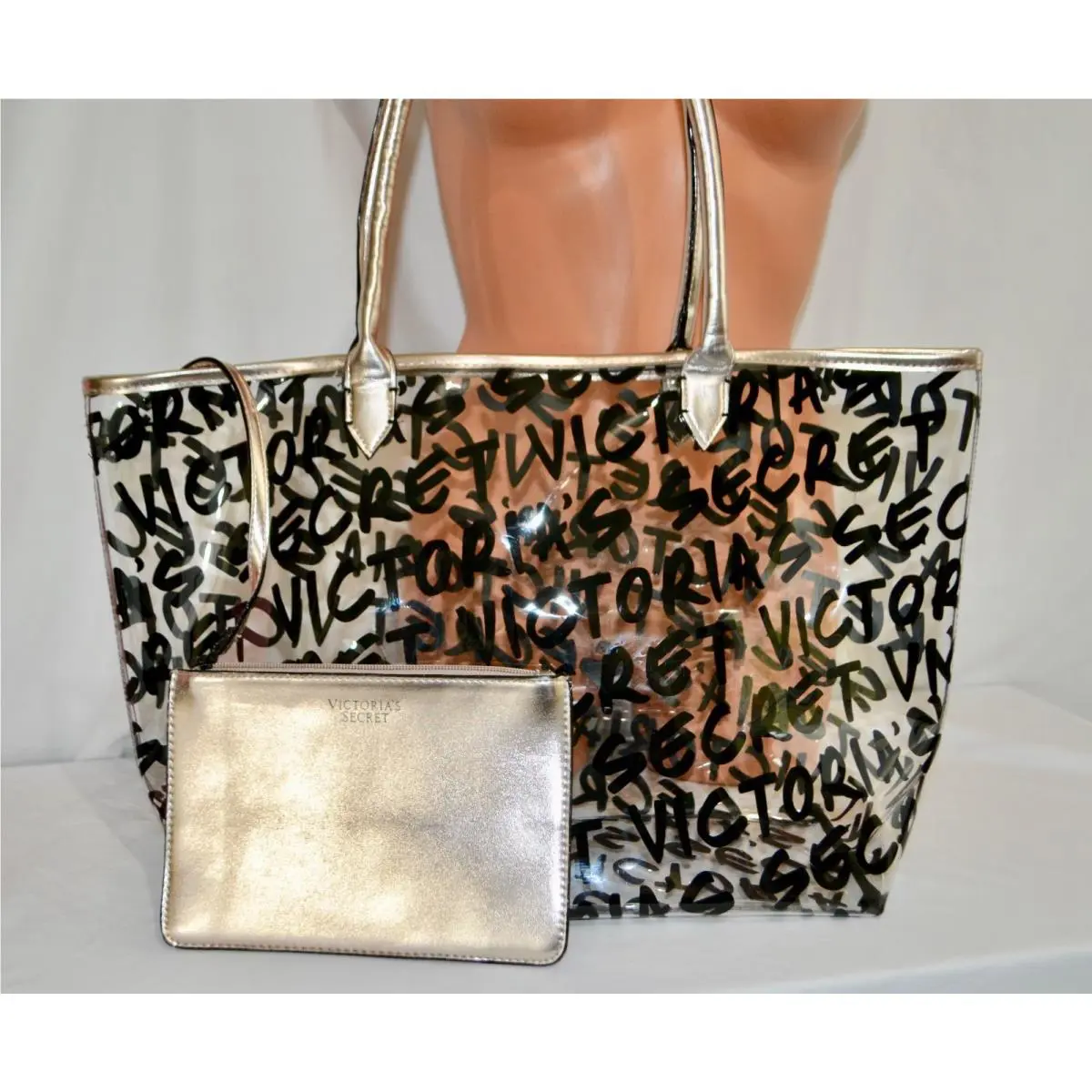 Sexy Victorias Secret Large Monogram Jelly Bag Tote W/ Pouch Purse Shopper