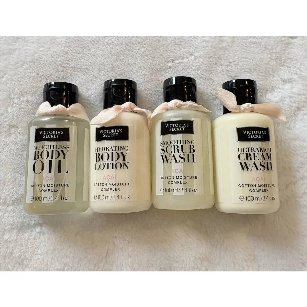 4 Victoria`s Secret Acai Cotton Moisture Complex Lotion Wash Oil 3.4 fl oz Ea