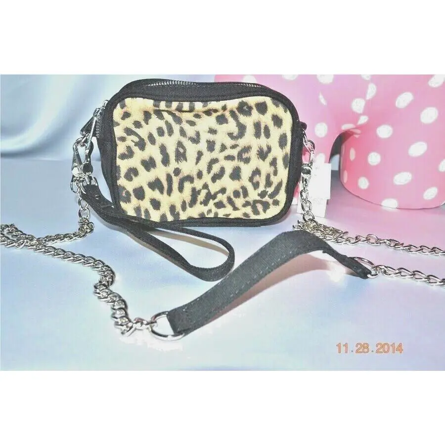 Victorias Secret Pink Leopard 2-In-1 Bag Chain Cross Body Wristlet Clutch Purse