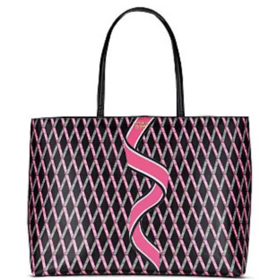 Victoria`s Secret Ribbon Logo Everything Women Tote Bag - Black Pink