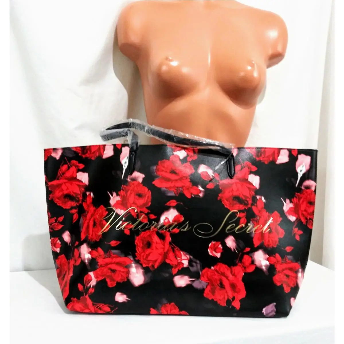 Victorias Secret Black Friday Tote Bag Red Black Floral Beautiful Limited