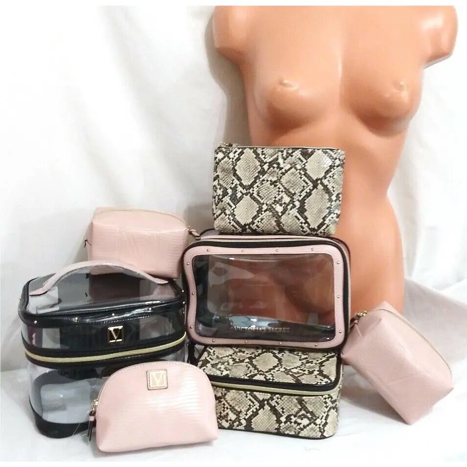 Victorias Secret 7 Pc Cosmetic Python Nesting Train Bag Set Make Up Cases