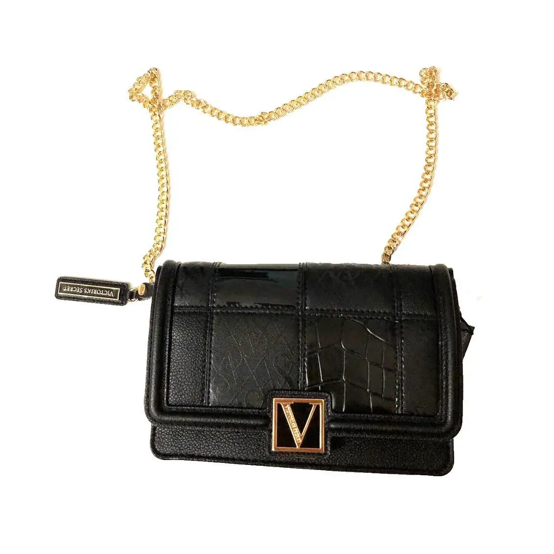 Victoria`s Secret Mini Shoulder Bag Purse Crossbody Black Patchwork