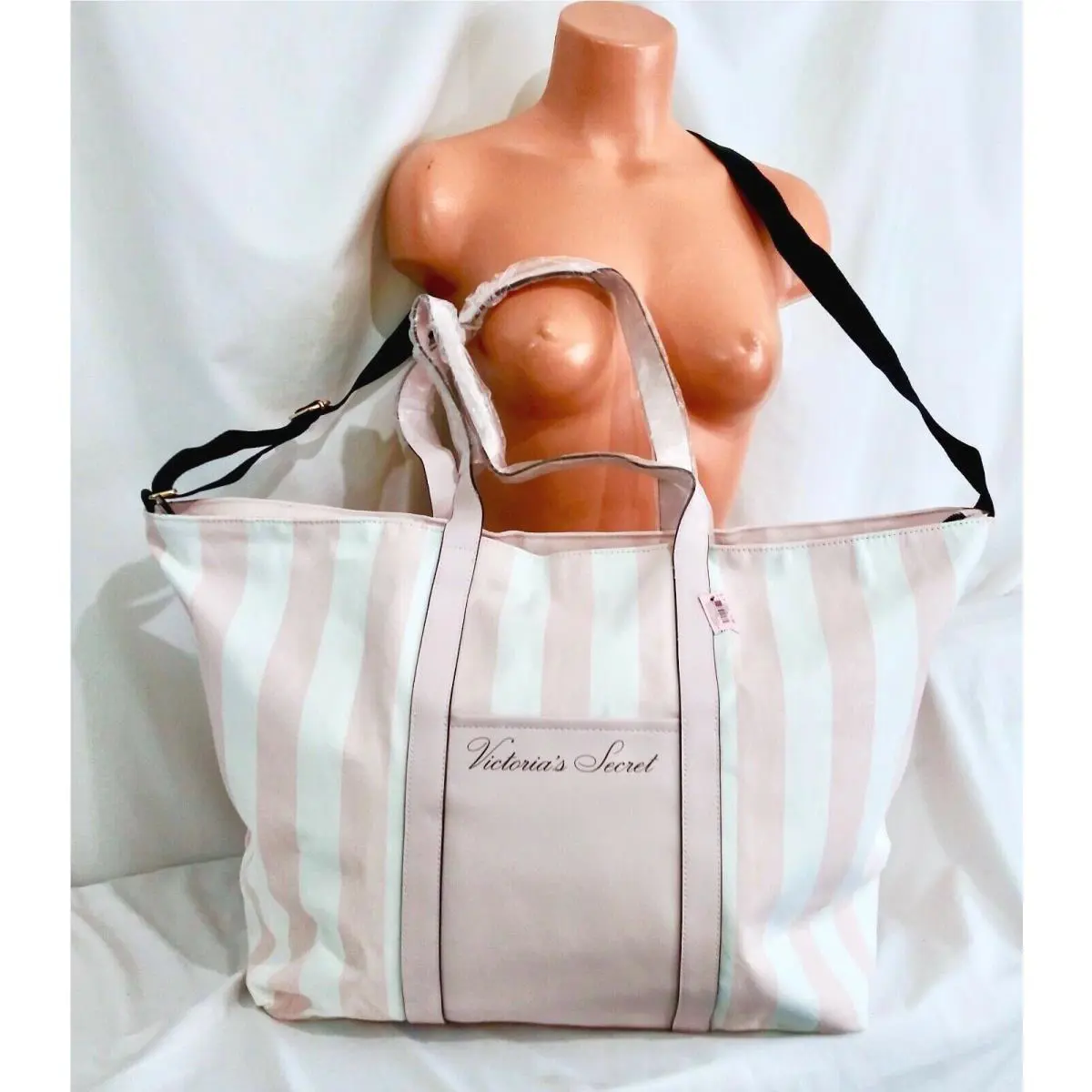 Victorias Secret Stripe Weekender Getaway Duffel Bag Tote Travel