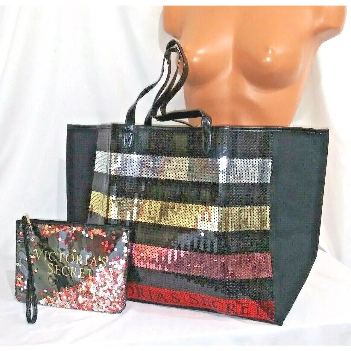 Victorias Secret Sequins Tote Bag Pouch Carry All Black Friday Weekender