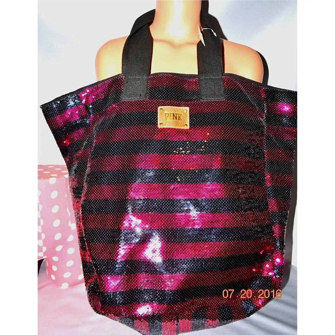 Victorias Secret Pink Sequins Bling Tote Bag Carry On Tote Duffel