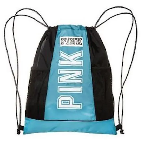 Victorias Secret Pink Graphic Draw String Backpack Tote Bag Gym School Bag