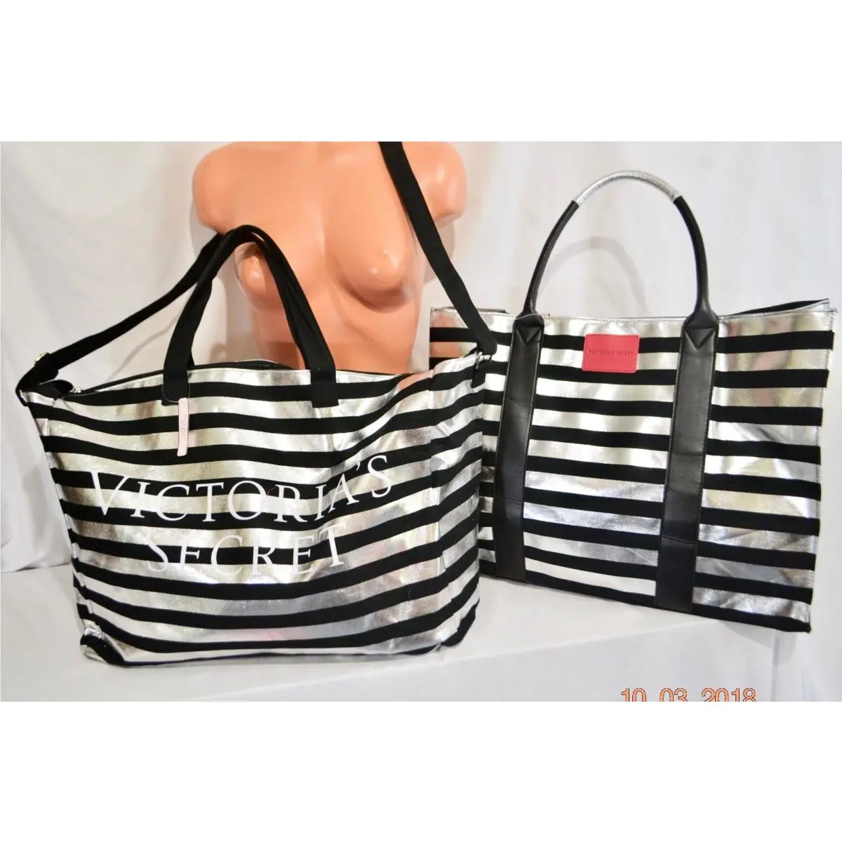 Sexy Victorias Secret Large Silver Foil Duffle Bag Tote Set Purse Shopper
