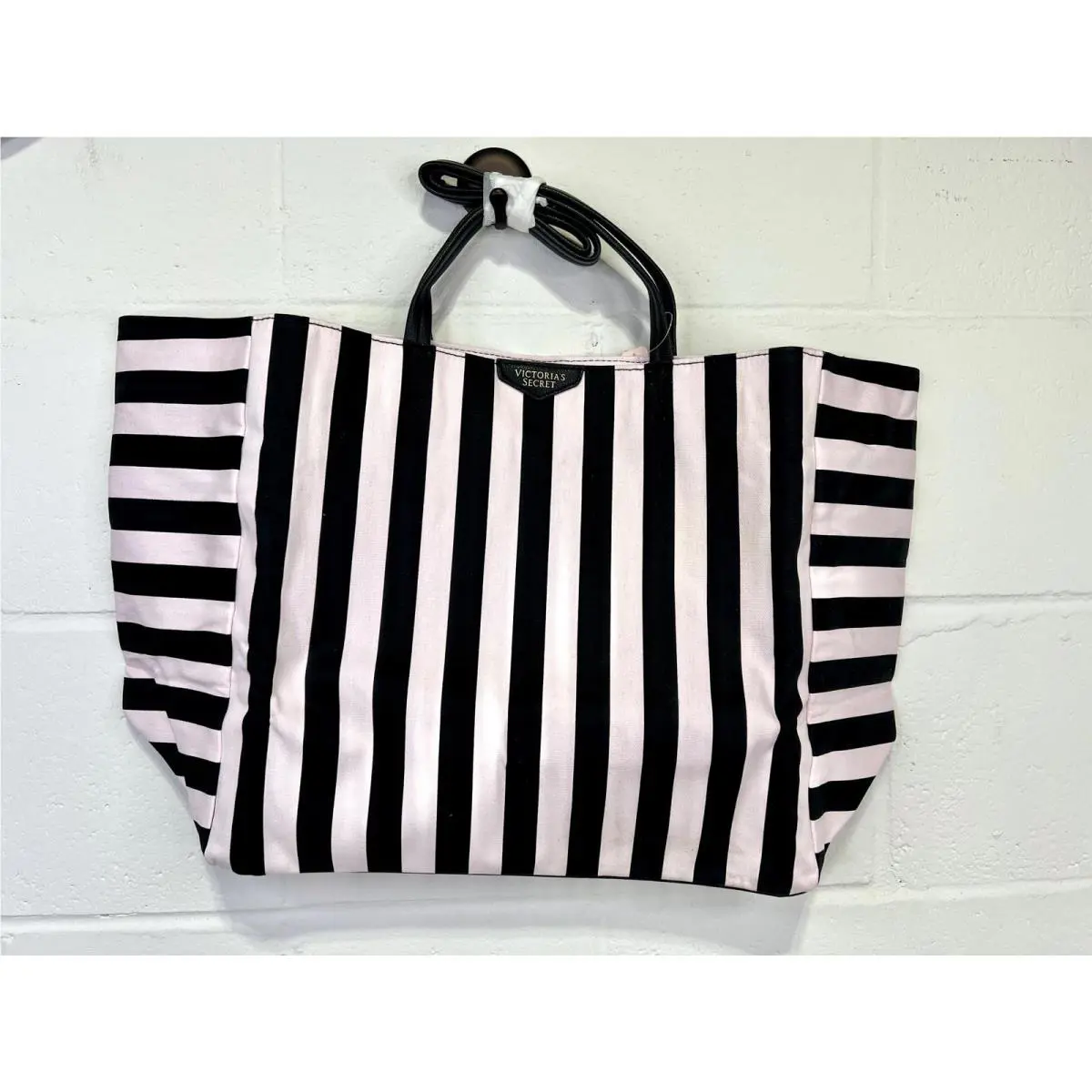 Victoria`s Secret Pink and Black Striped Tote Bag