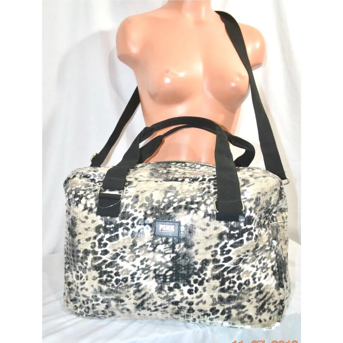 Victorias Secret Pink Sequins Bling Leopard Tote Bag Duffel Gym Luggage