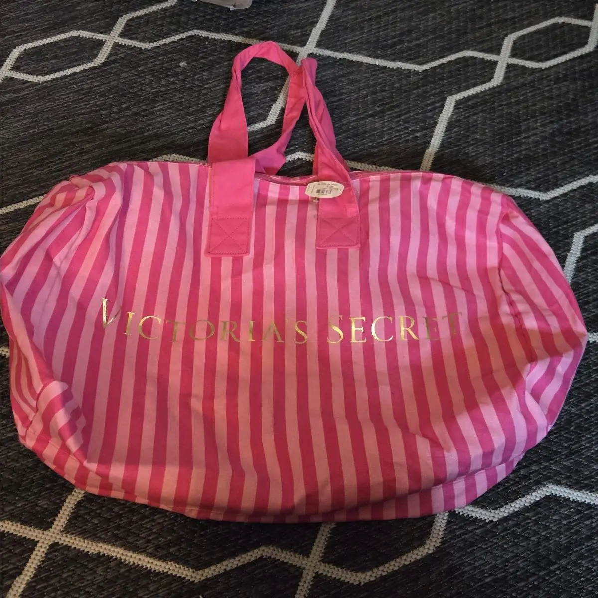 Victorias Secret Y2K Pink Striped Weekender Overnight Lg Duffle Bag 21x13x9