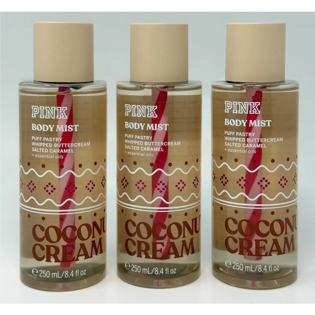 3 Victoria`s Secret Pink Coconut Cream Body Mist Spray Large 8.4 OZ