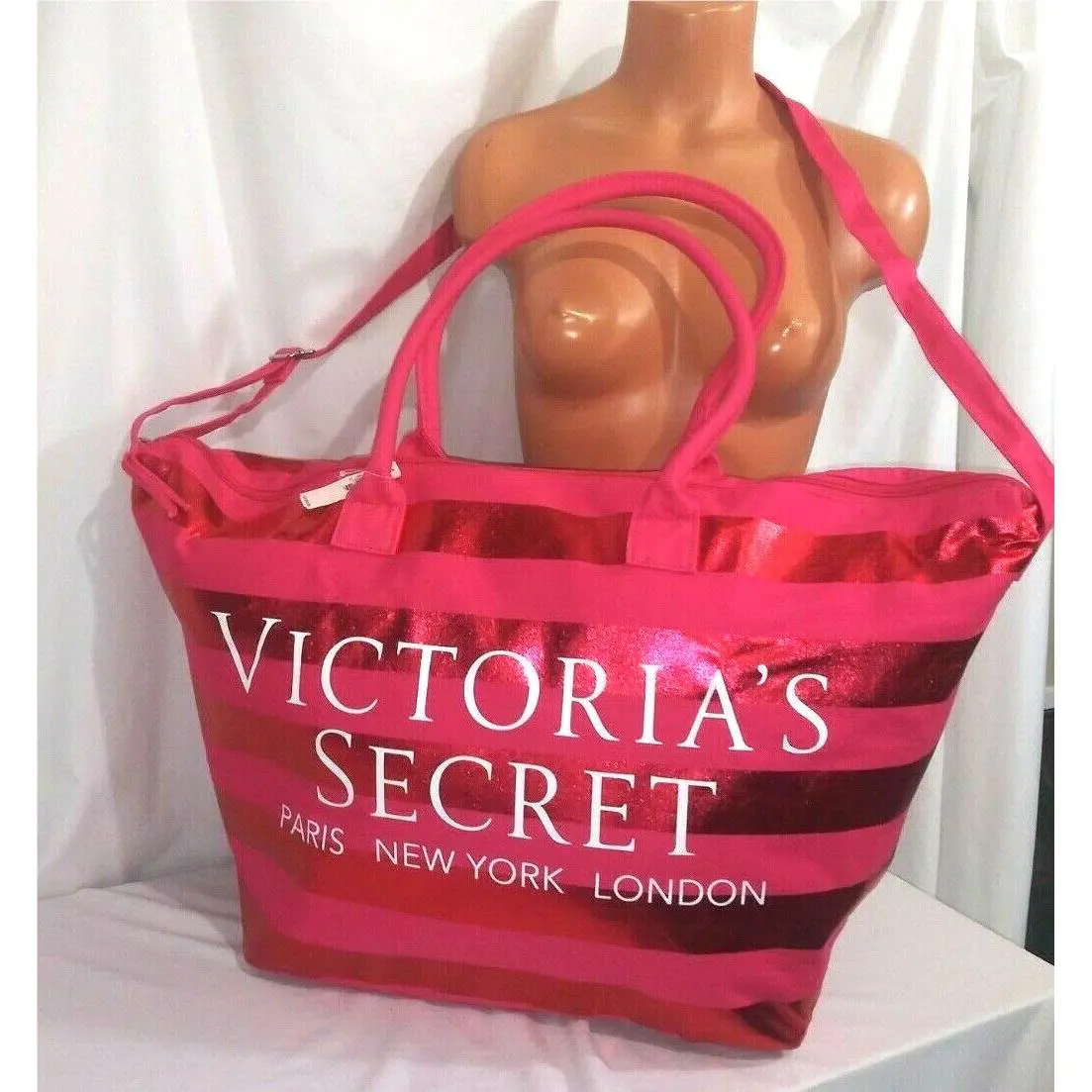 Victorias Secret Stripe Getaway Duffel Bag Tote Paris London York Travel