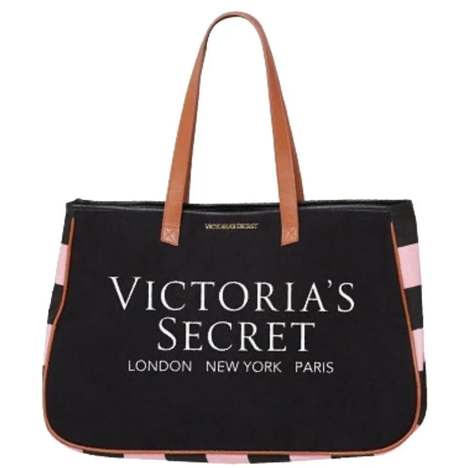 Victorias Secret Black Monogram London NY Paris Travel Tote Bag Shopper
