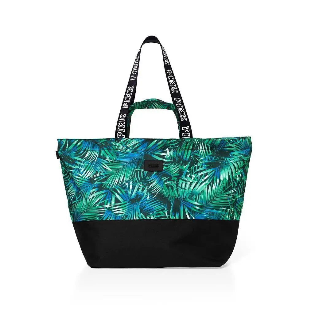 Victorias Secret Pink Double Strap Zip Graphic Palm Tropical Tote Duffle Bag