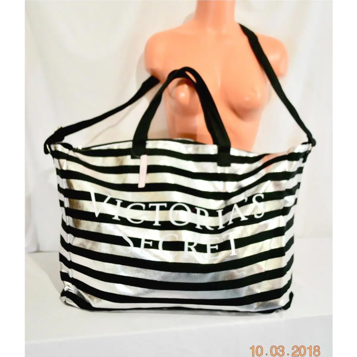 Sexy Victorias Secret Large Silver Foil Duffle Bag Carrie ON