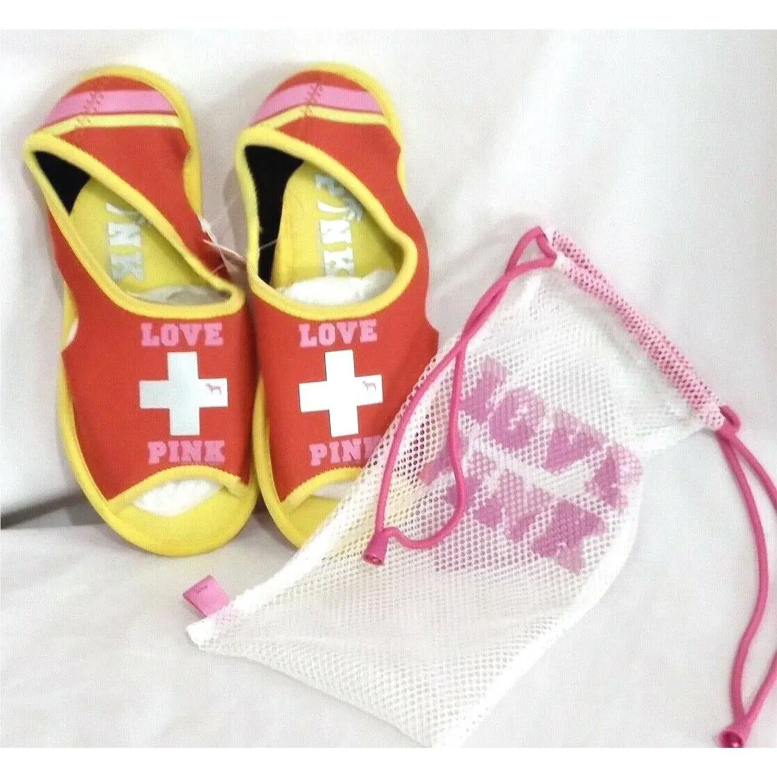 Victorias Secret Pink Neoprene Water Shoes W/bag Love Pink Htf S