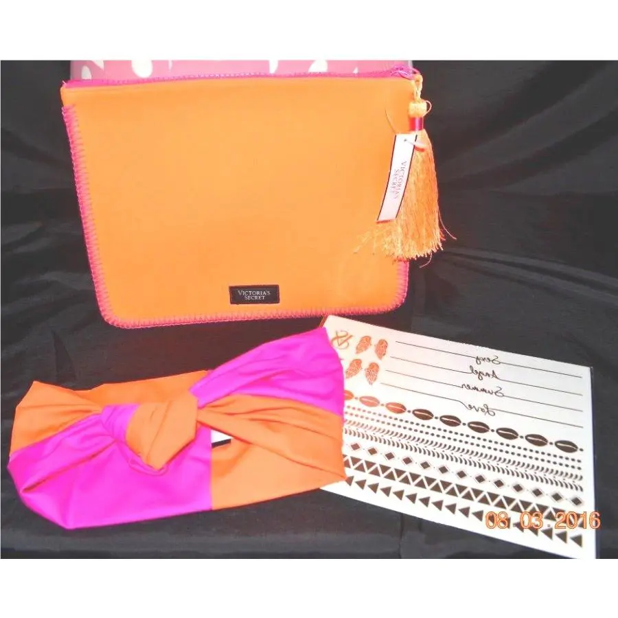 Victorias Secret Neon Beach Bikini Bag Head Band Prism Foil Tattoos Gift Set