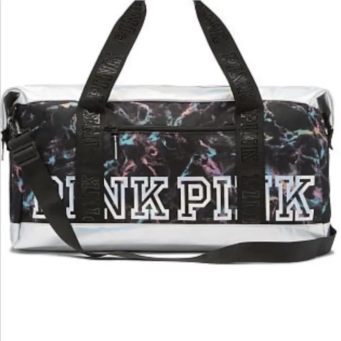 Victorias Secret Pink Graphic Sport Duffle Gym Bag Marble Tote