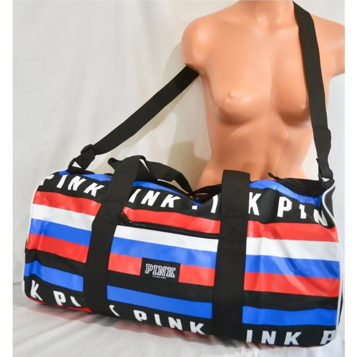 Victorias Secret Pink Graphic Weekender Gym Duffle Book Bag Carry On Tote
