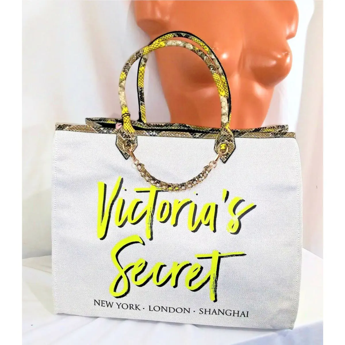 Victorias Secret Python Neon London York Canvas Chain Tote Bag Purse