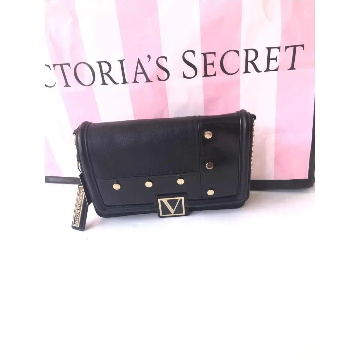 Victoria`s Secret Mini Shoulder Bag Purse Crossbody Black Studded