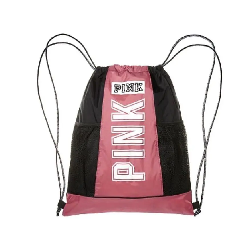 Victorias Secret Pink Graphic Draw String Backpack Tote Bag Gym School Bag
