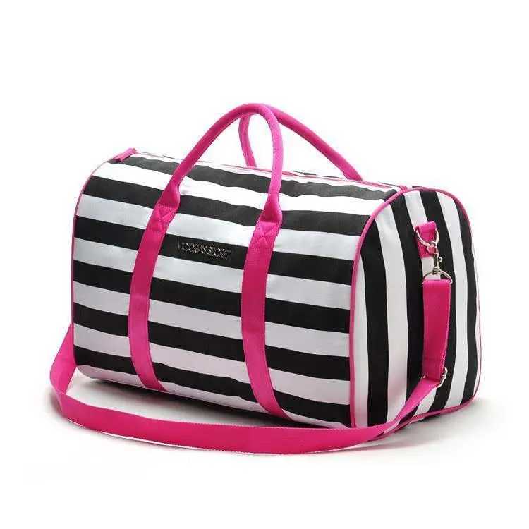 Victorias Secret Signature Lg Striped Weekender Getaway Duffle Bag Tote