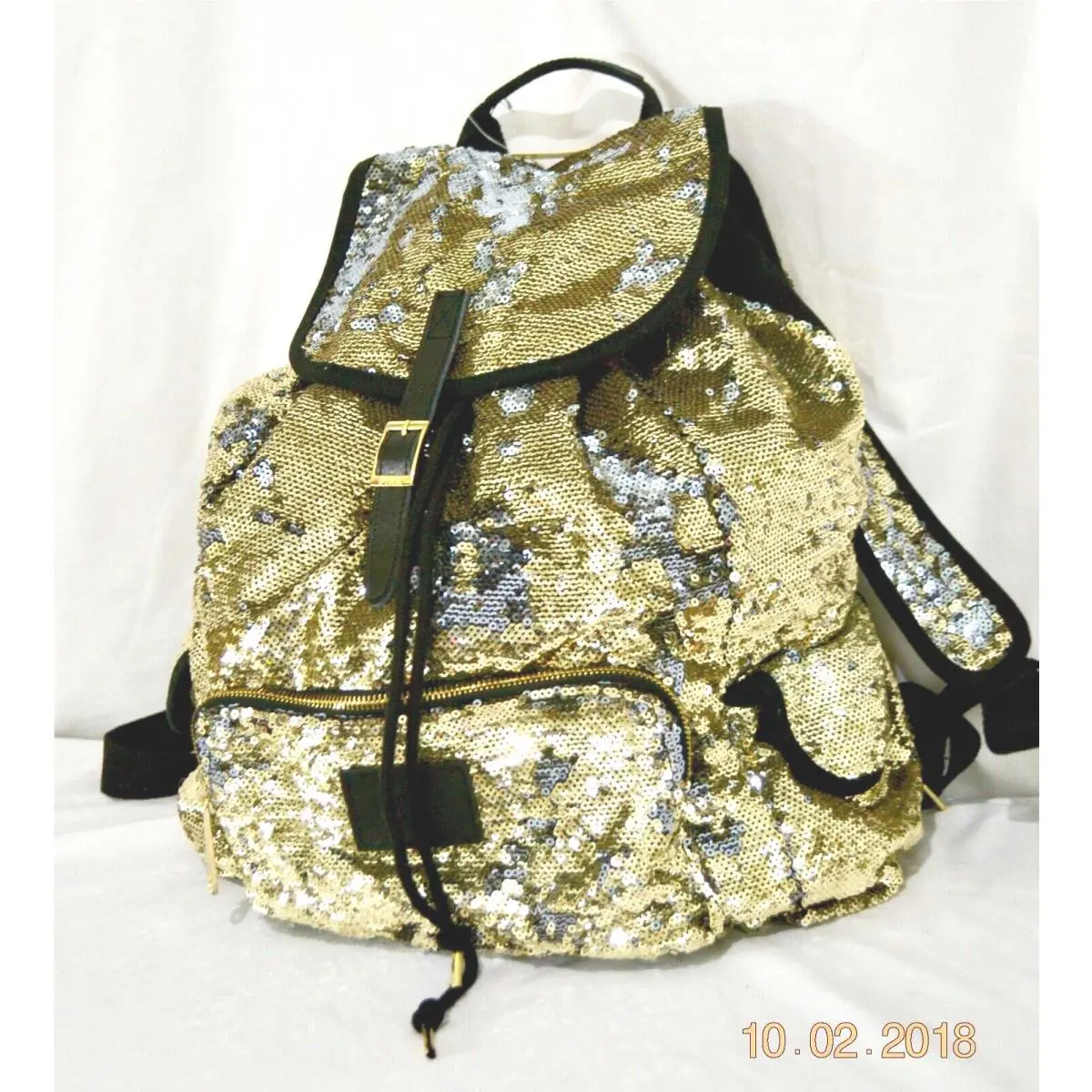 Victorias Secret Pink Gold Flip Sequins Bling Large Duffel Backpack Bag