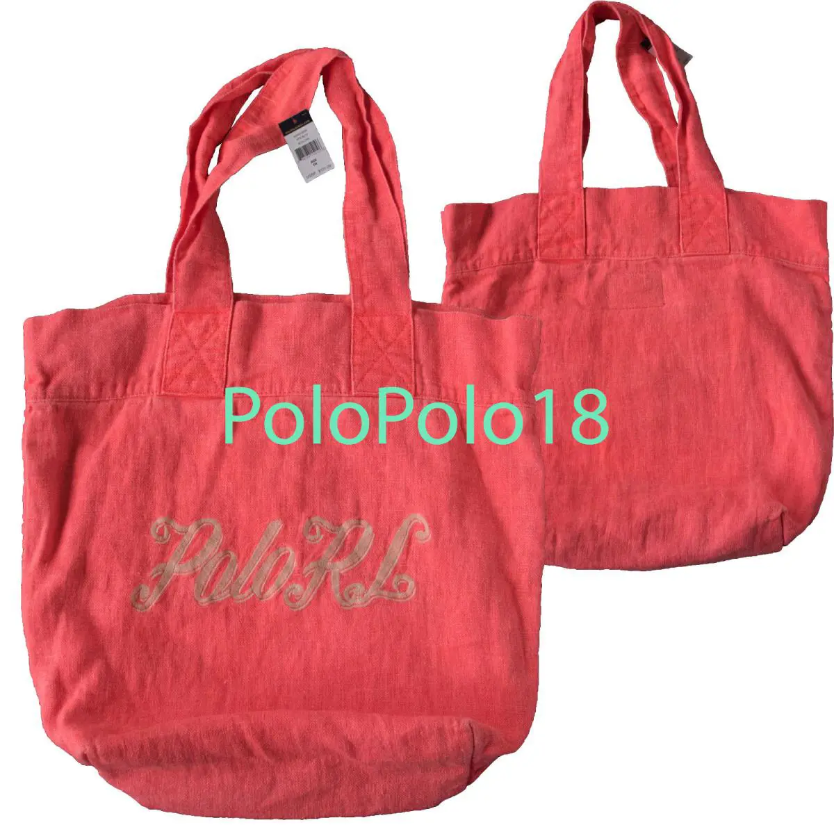 Polo Ralph Lauren Logo Linen Cotton Canvas Tote Bag