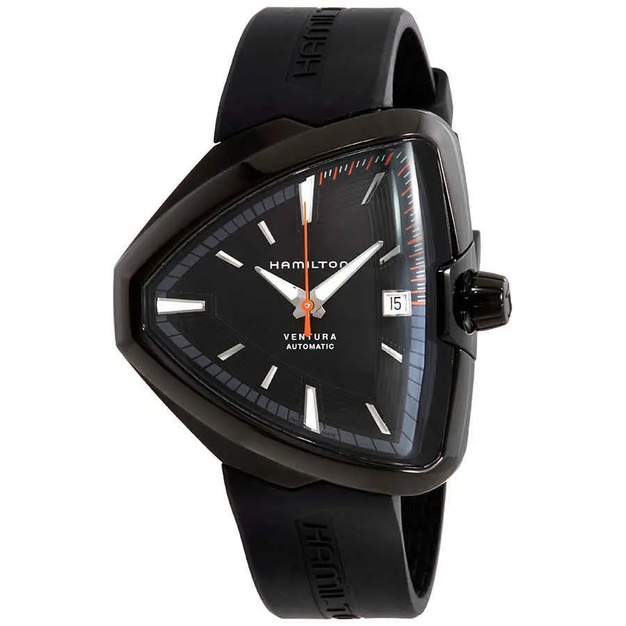 Hamilton Ventura Elvis80 Automatic Shield-shaped Men`s Watch H24585331 - Dial: Black, Band: Black, Bezel: Black