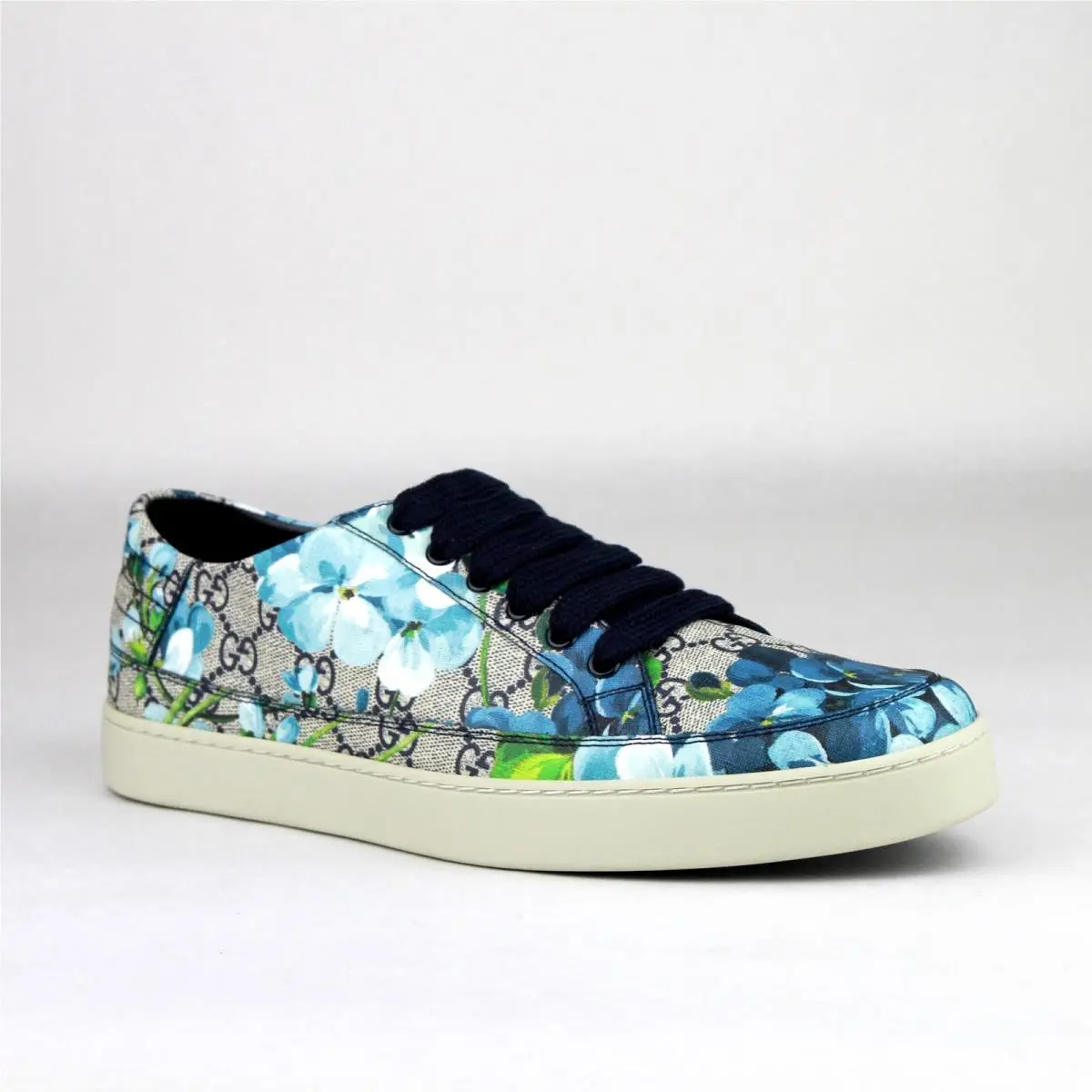 Supreme GG Canvas Bloom Print Blue Flower Sneaker Shoes 407343 8470 by Gucci