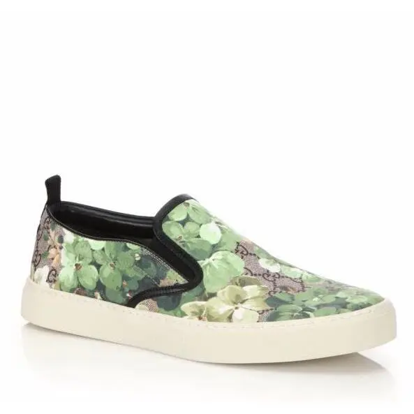 Gucci Supreme GG Canvas `bloom` Print Slip-on Sneakers Green Flower 407362 8961