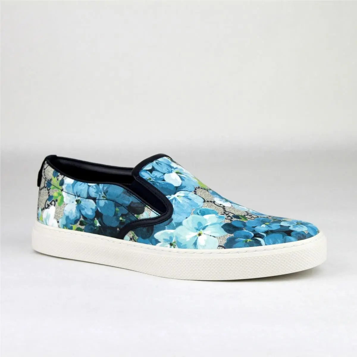 Supreme GG Canvas Bloom Print Blue Flower Slip On Sneakers 407362 8471 by Gucci