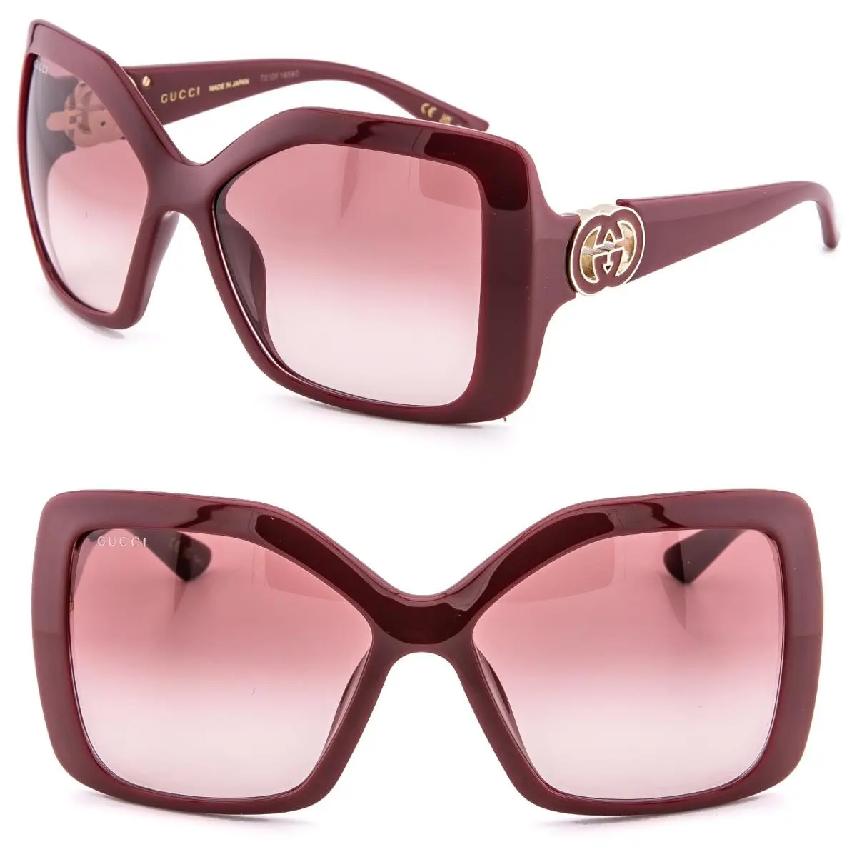 Gucci GG2015S Burgundy Red 2015 GG Logo Oversized Geometric Sunglasses 002