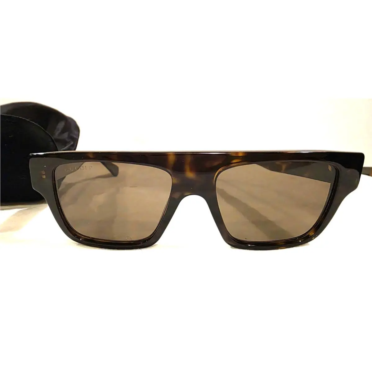 Rectangular Frame Brown Tortoiseshell Sunglasses Bag Case Unisex by Gucci