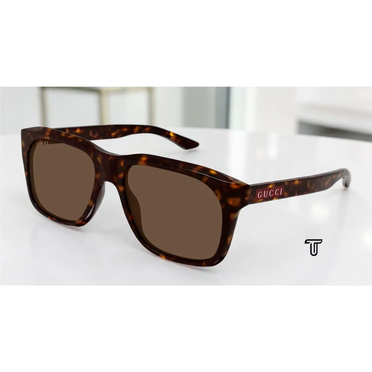 Gucci GG2077S 002 Rectangular Squared Havana Brown 55 mm Men`s Sunglasses