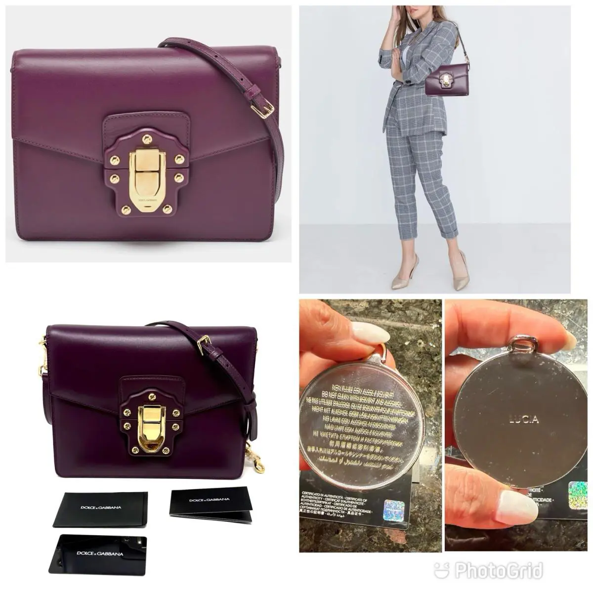 Dolce Dolce & Gabbana Lucia Gabbana Lucia Burgundy Leather Shoulder Bag Signature Gold-tone Hardware