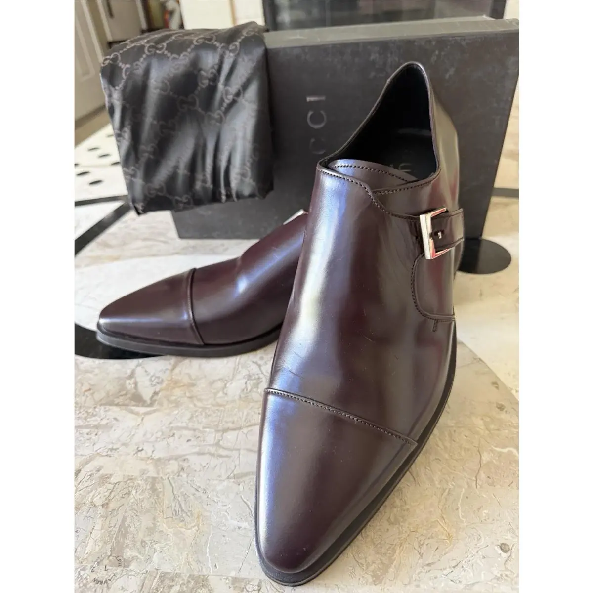 Gucci Burgundy Leather Bordeaux Scuro Monkstrap Gentleman s Shoes UK 44.5 US 10