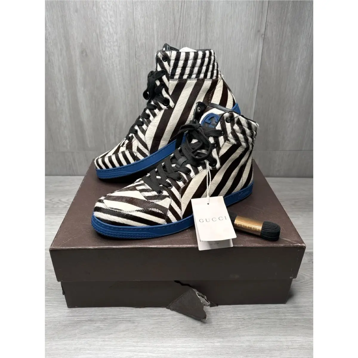 Men’s Zebra Calf Hair High-top Sneakers Sz 10.5 A1D013636 by Gucci