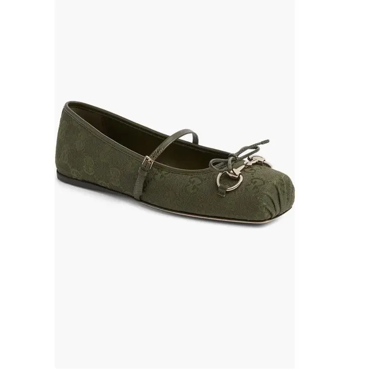 Gucci Horsebit GG Logo Monogram Canvas Mary Jane Ballet Flats Shoes Eu 38 US 8