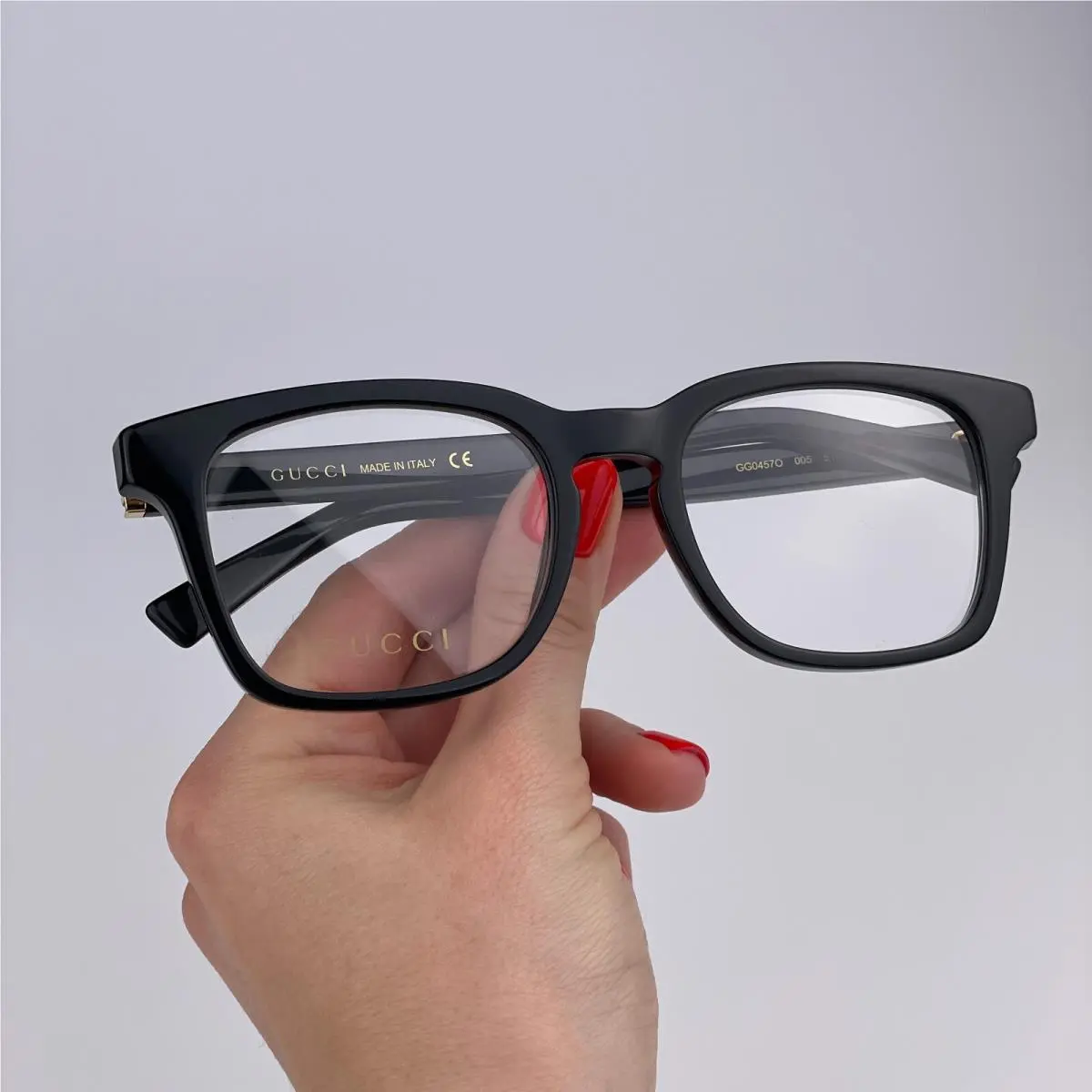 Gucci Women Eyeglasses Black Gold Demo Square Web GG0457O 005