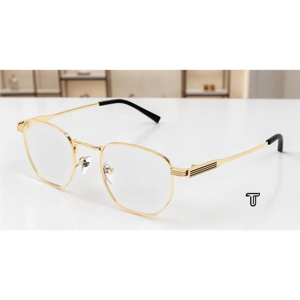 GG1878O 001 Rectangular Squared Gold Demo Lens 49 mm Men`s Eyeglasses by Gucci