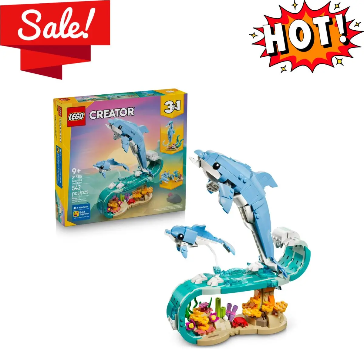 Lego Creator 3 in 1 Sea Animals Beautiful Dolphins 31385 Building Toy Set
