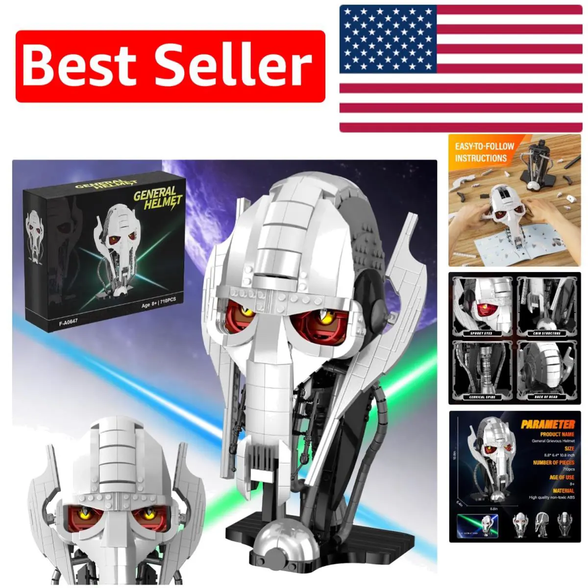 Detailed 710 Pcs General Grievous Helmet Building Blocks - Fun Gift For Fans