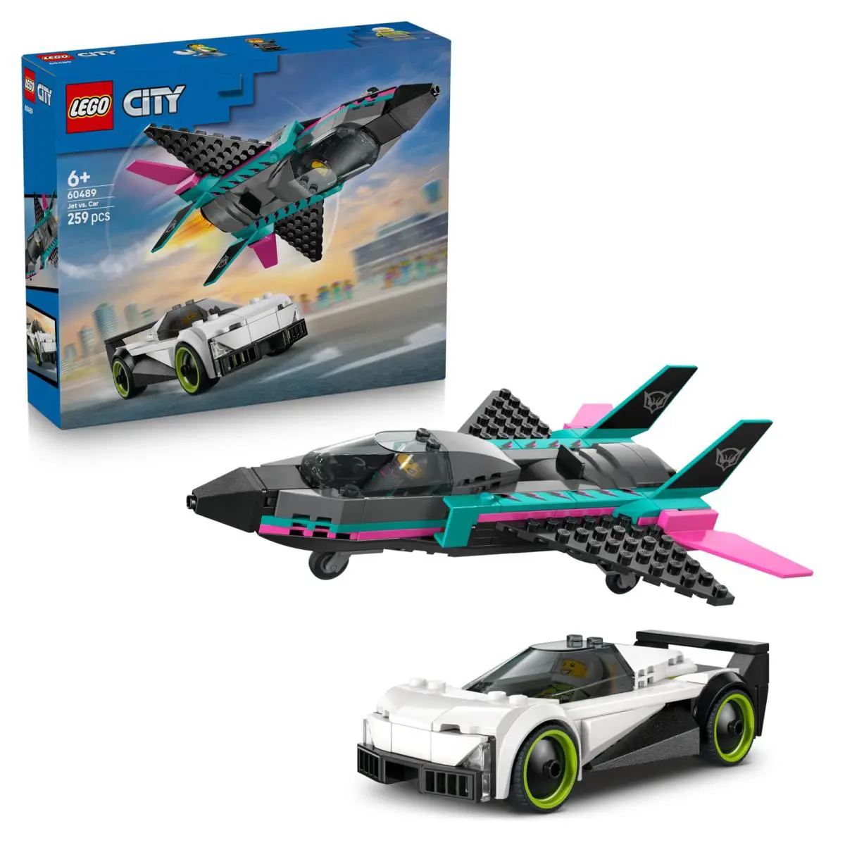 Lego City Jet Vs. Car Toy - Building Kit W/plane Supercar Plus Pilot Driver M