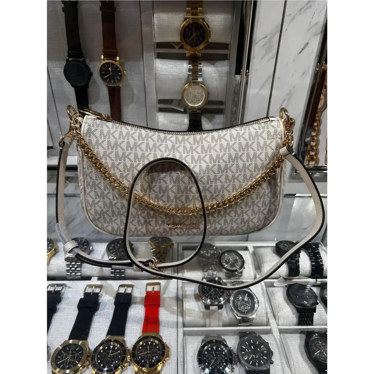 Carmela Medium Handbag Crossbody Bag Handbag Purse Shoulder Women LIGHT CREAM MULTI by Michael Kors